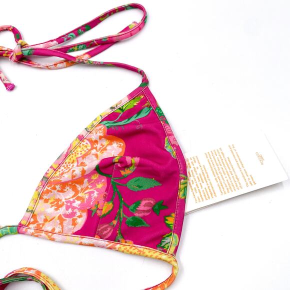 Rococo Sand Chloe Bralette Bikini Top Fuchsia Pink String Tie Floral Sz XS - Picture 6 of 10